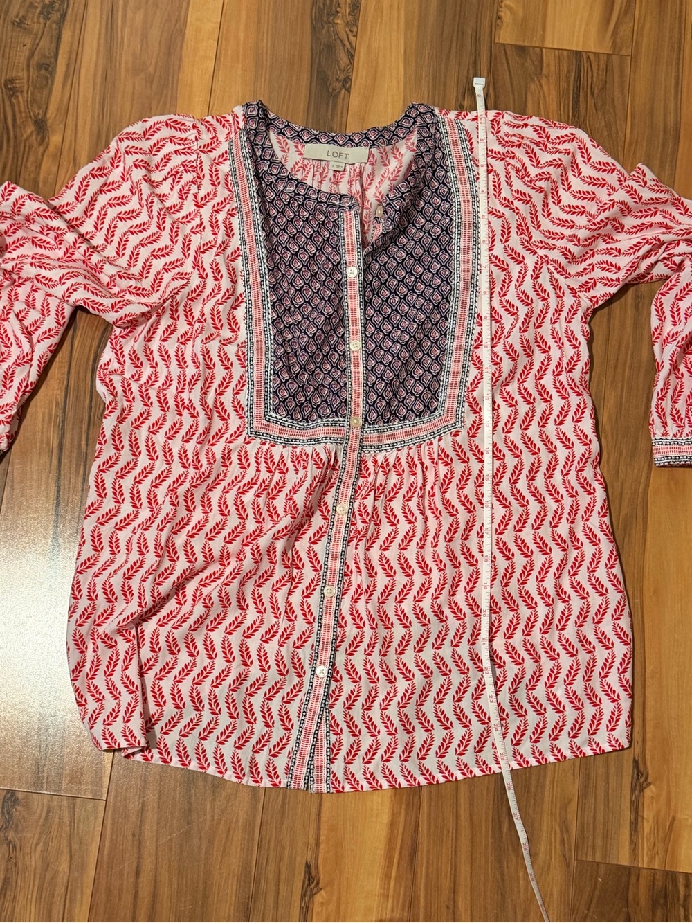 LOFT Red and Navy Printed Tunic Blouse - Picture 8 of 9